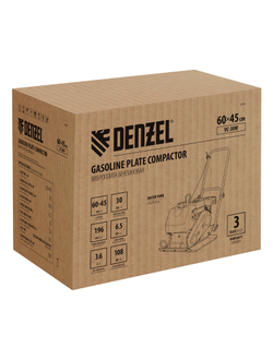 Виброплита бензиновая VC-30W, 30 кН, 60*45 см, 196 см3, бак для воды Denzel