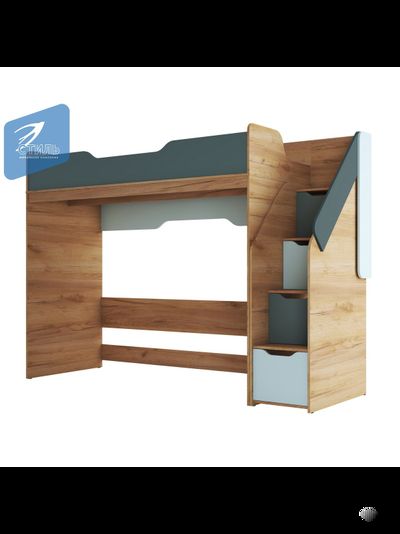 Rich КР-001 Кровать чердак Дуб Крафт золотой - Мята/Сумеречный голубой