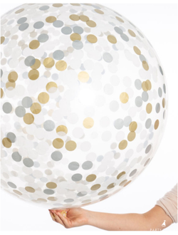 Шар гигант с белым, золотым и серебряным конфетти (с надписью)