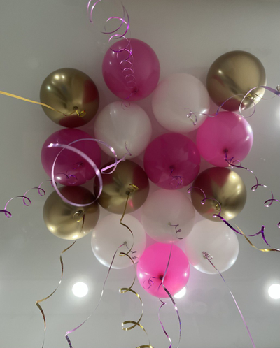 Шары белые, ярко-розовый, золото 15 шт под потолок
