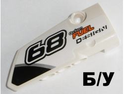 ! Б/У - Technic, Panel Fairing # 4 Small Smooth Long, Side B with Black '68' and 'action FUEL DESIGN' Pattern Sticker - Set 42045, White (64391pb026) - Б/У