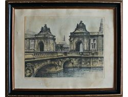 "Копенгаген. Мраморный мост" офорт, акварель 1880-е годы