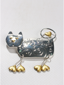 Брошь "Кошка с ножками" металл