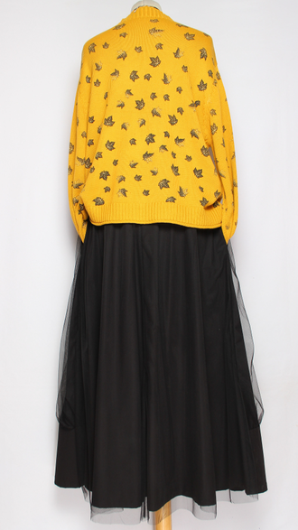 ДЖЕМПЕР ХЛОПОК "СТОЙКА МЕЛКИЕ ЛИСТИКИ" горчичный, мокко до р.54