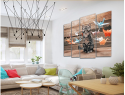 Модульная картина "Грустный котик и оригами"