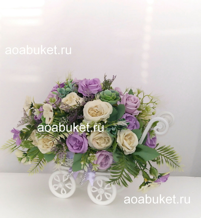 Композиция из искусственных цветов Колясочка с цветами Валери № М040
