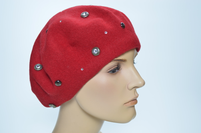 Фетровый берет Италия красного цвета со стразами