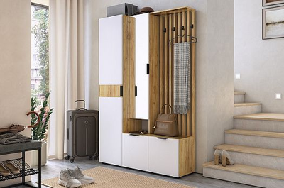 Композиция Прихожей БЕРИ Дуб Крафт золотой/Белое дерево