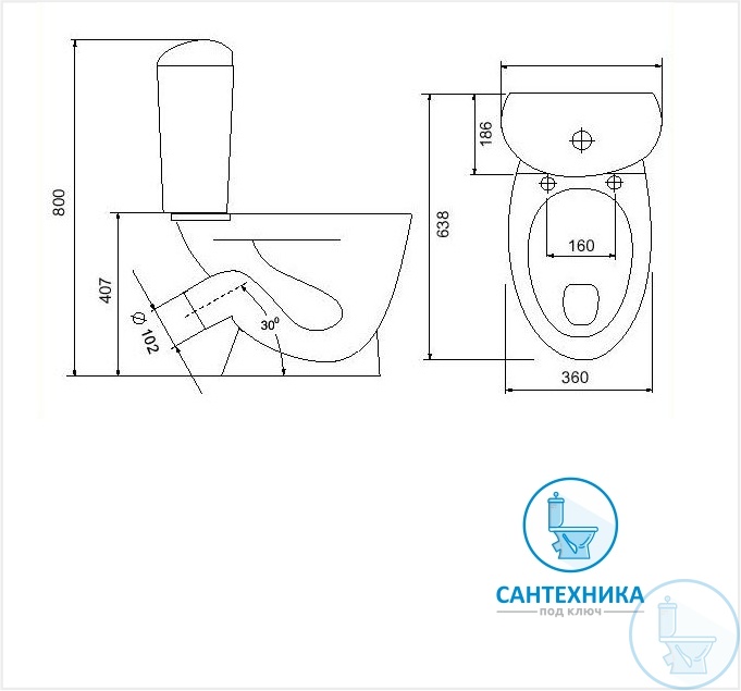 Унитаз SANTERI Версия салатовый косой выпуск с доставкой и установкой