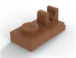 Plate, Modified 1 x 2 with Clip with Center Cut on Top, Medium Nougat (92280 / 6295466)