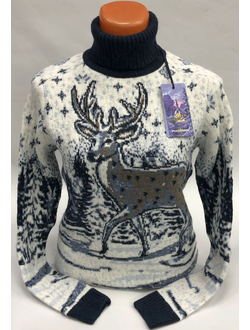 Свитер женский с оленем черный