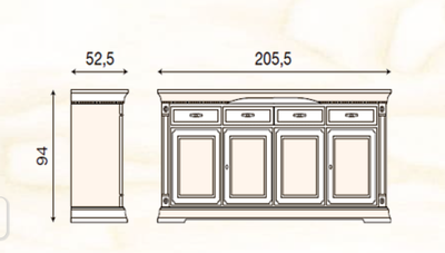КОМОД 4-Х ДВЕРНЫЙ PALAZZO DUCALE 71CI06 (L205.5*P52.5*H94) PRAMA