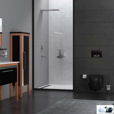 Панель смыва инсталляции для унитаза CREAVIT ORE GP3002.01 в интерьере лофт с черным унитазом