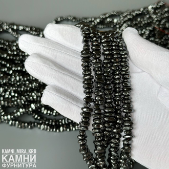 "Гематит" геметин камешки фри-форм 6-9х4,2-4,4 мм, цвет серый, цена за нить 19 см