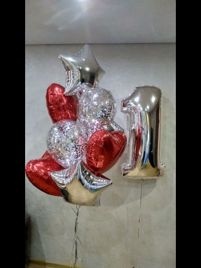 Набор шаров с гелием "Красное серебро" с цифрой