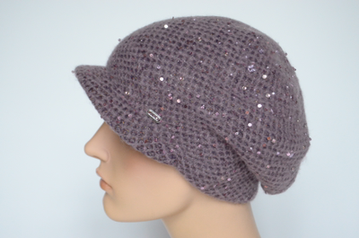 Вязаный берет с козырьком Vizio Италия 6161 сиреневый