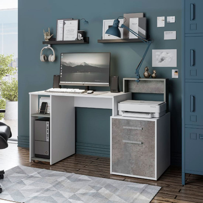 Стол компьютерный Лайф NEW Белый/бетон, Ш1384хВ904хГ538