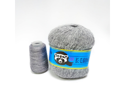 Пряжа Норка длинноворсовая (Long mink wool) синяя этикетка, цвет 47 серый меланж