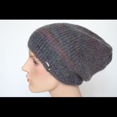 Вязаная шапка удлиненная Vizio Италия 5872 СLO серо - бордовая