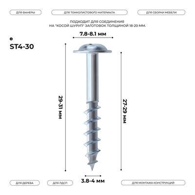 Косой шуруп ST4-30 (100 шт.)