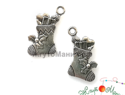 ПОДВЕСКА В ТИБЕТСКОМ СТИЛЕ "САПОЖОК С ПОДАРКАМИ" - 21*15мм - АНТИЧНОЕ СЕРЕБРО
