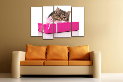 Модульная картина "Котик и подарок"