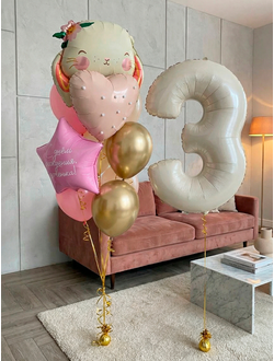 Набор шаров на 3 года с милой зайкой