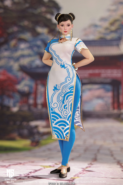 Чун Ли (серия Street Fighter) - Коллекционная ФИГУРКА 1/6 Female Fighter, Blue cloud patterned white cheongsam version (MS-011) - STAR MAN