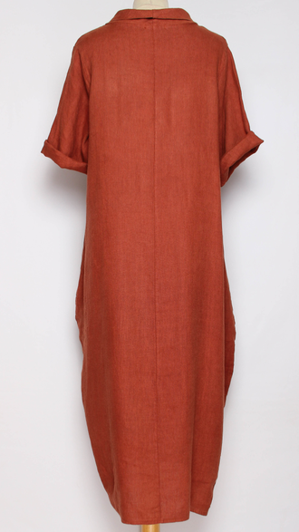ПЛАТЬЕ БОХО ЛЬНЯНОЕ "ТЮЛЬПАН ХОМУТИК" красное, терракотовое до р.52