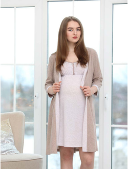 Комплект для беременных и кормящих 1-НМК 13920 халат и сорочка бежевый коричневый