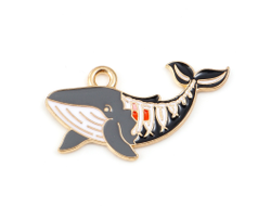 ПОДВЕСКА С ЭМАЛЬЮ "МУЛЬТЯШНЫЙ КИТ/СКЕЛЕТ" - 28x16x1.5 мм - БЛЕДНОЕ ЗОЛОТО+ЦВЕТНАЯ ЭМАЛЬ