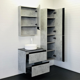 Тумба-умывальник "Эдинбург-60-2" бетон светлый с черной столешницей, с раковиной COMFORTY 9111