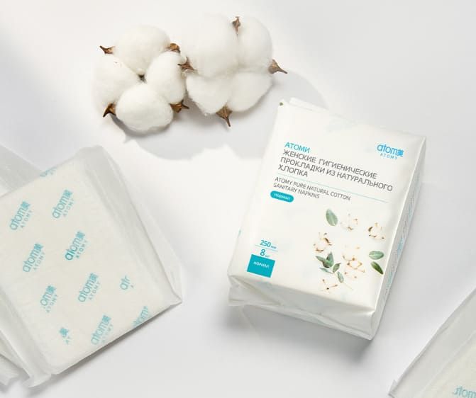 Хлопковое покрытие прокладок Атоми с дышащими микропорами