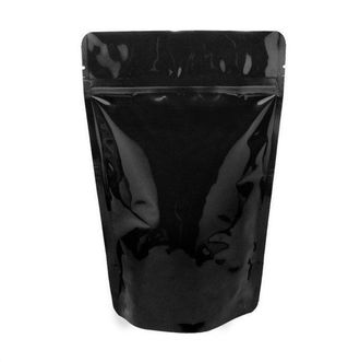 Doypack черный глянцевый с застежкой ziplock с клапаном 0,25 кг - 160Х250 мм