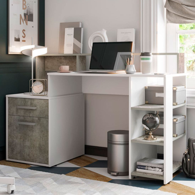 Стол компьютерный Лайф NEW Белый/бетон, Ш1384хВ904хГ538