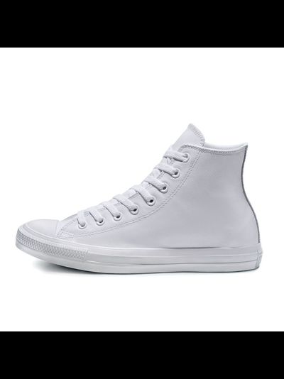 Кеды кожаные Converse All Star белые монохромные высокие