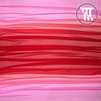 Сетка-стрейч градиент, цв. Ярко-красный + Розовый