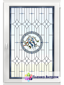 Витражная пленка, витражная пленка самоклеющаяся под заказ,пленочный витраж флора с ласточками