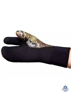 Рукавицы неопреновые 9мм AquaDiscovery 3х-палые "Camo" ОП р.S