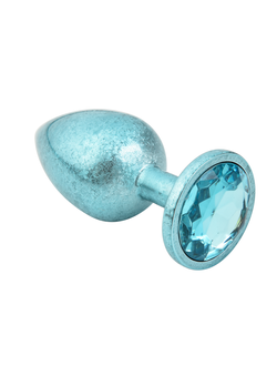 Голубая алюминивая анальная пробка с кристаллом Small
