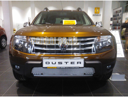 Защита радиатора Renault Duster 2011-2014 с вырезом под DHO chrome PREMIUM