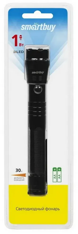 4690626029972  Ручной фонарь  SMARTBUY SBF-600-K 1Вт/2AA черный,  от батарейки