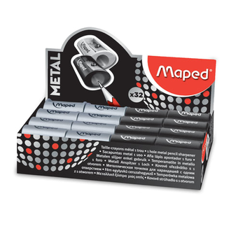 Точилка MAPED (Франция) "Satellite Metal", без контейнера, металлическая, ассорти, дисплей, 534019, 32 шт.