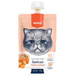 Wanpy Cat (Ванпи кэт) Лакомство для кошек Мясной мусс из лосося и курицы с морковью, 90 г