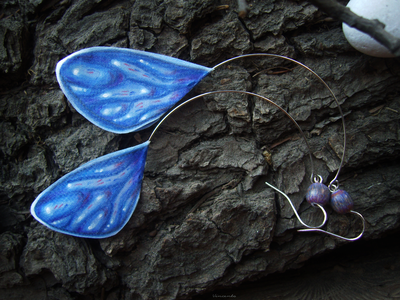 Длинные серьги на дугах "Крылышки феи Небесной Лазури"