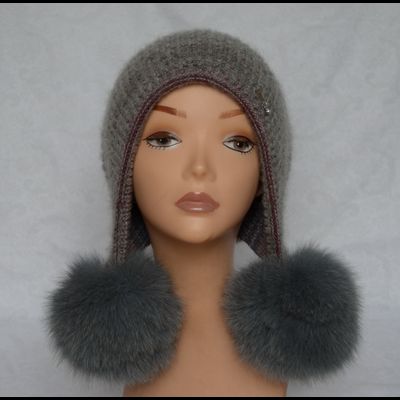 Двухсторонняя шапка ушанка с помпонами Vizio Италия 6716 серая