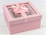 Коробка подарочная с окном и бантиком (розовая), 17*17*8см