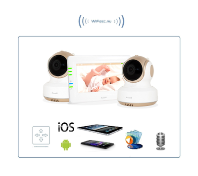 Ramili Baby RV1000X2 Двух режимная  видеоняня, монитор сенсорный 4,2" (11 см.) и моторизированная видеокамера 2 штуки. Датчик температуры. HD