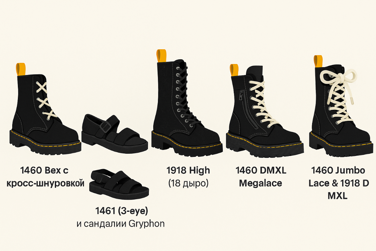 Основные модели Dr. Martens x Rick Owens