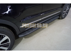 Пороги алюминиевые с пластиковой накладкой (карбон черные) 1720 мм ТСС для Changan CS55 2WD 1.5T 2022-